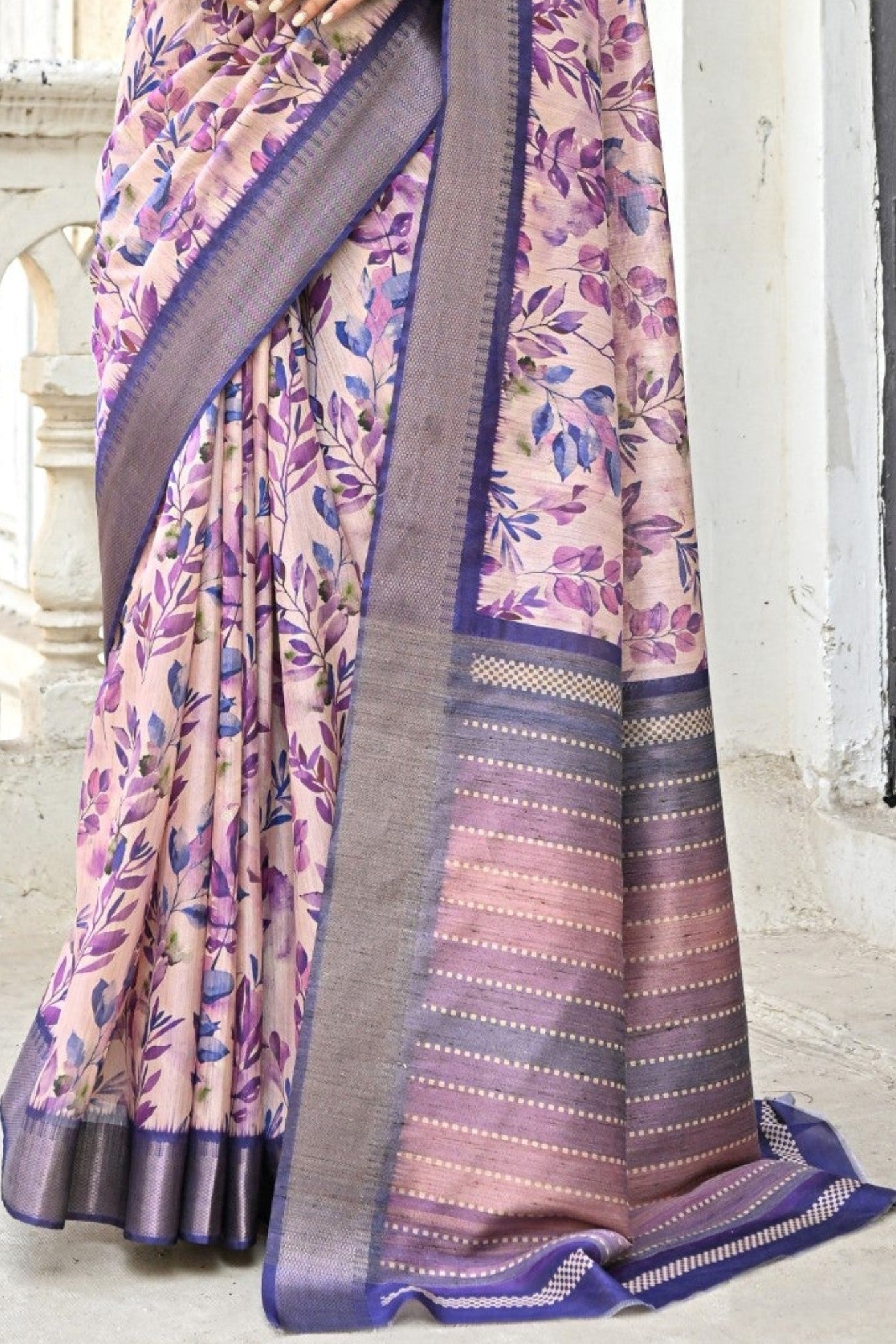 Buy MySilkLove Lilac Luster Purple Tussar Printed Silk Saree Online