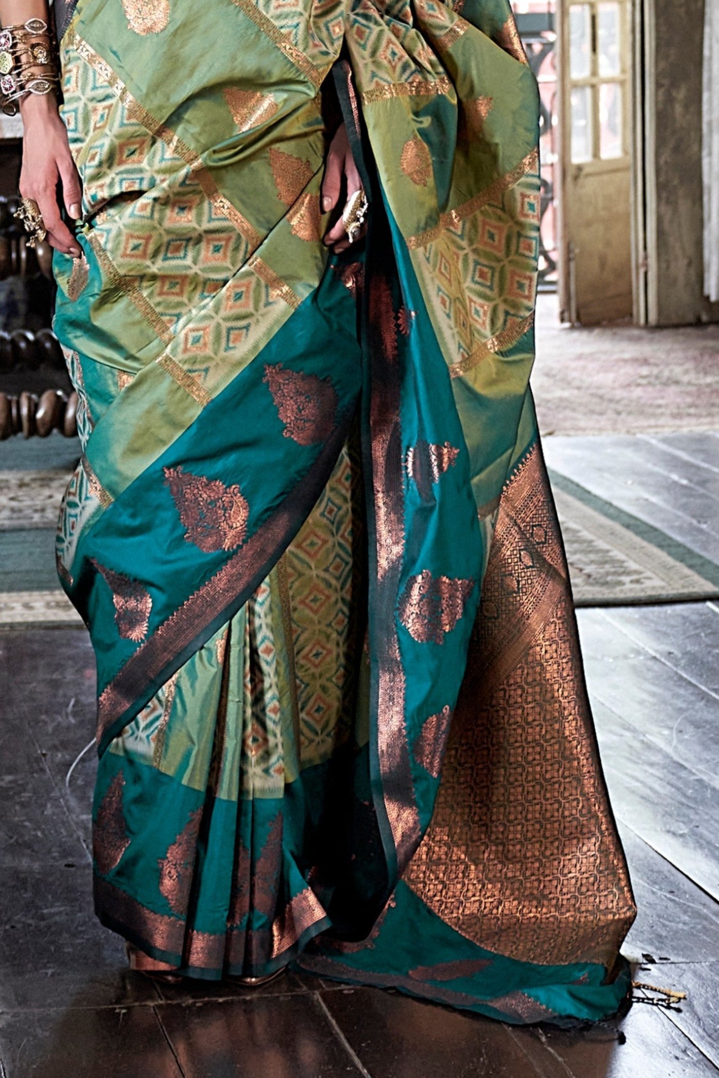 Buy MySilkLove Cactus Green Banarasi Handloom Saree Online