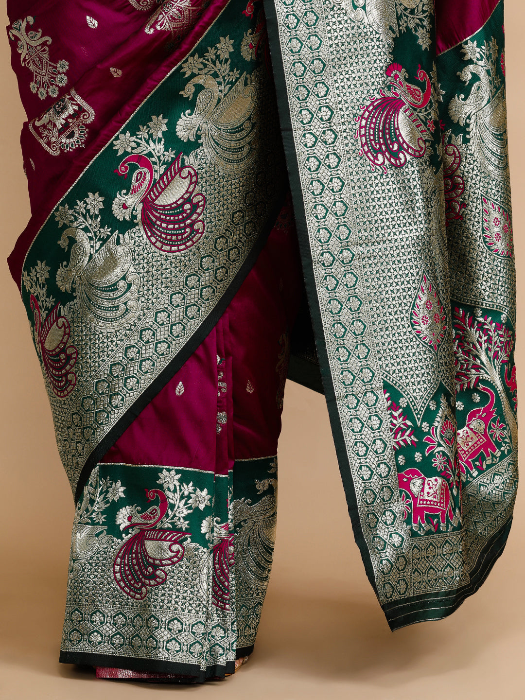 Buy MySilkLove Heather Purple and Green Woven Jacquard Lichi Silk Saree Online