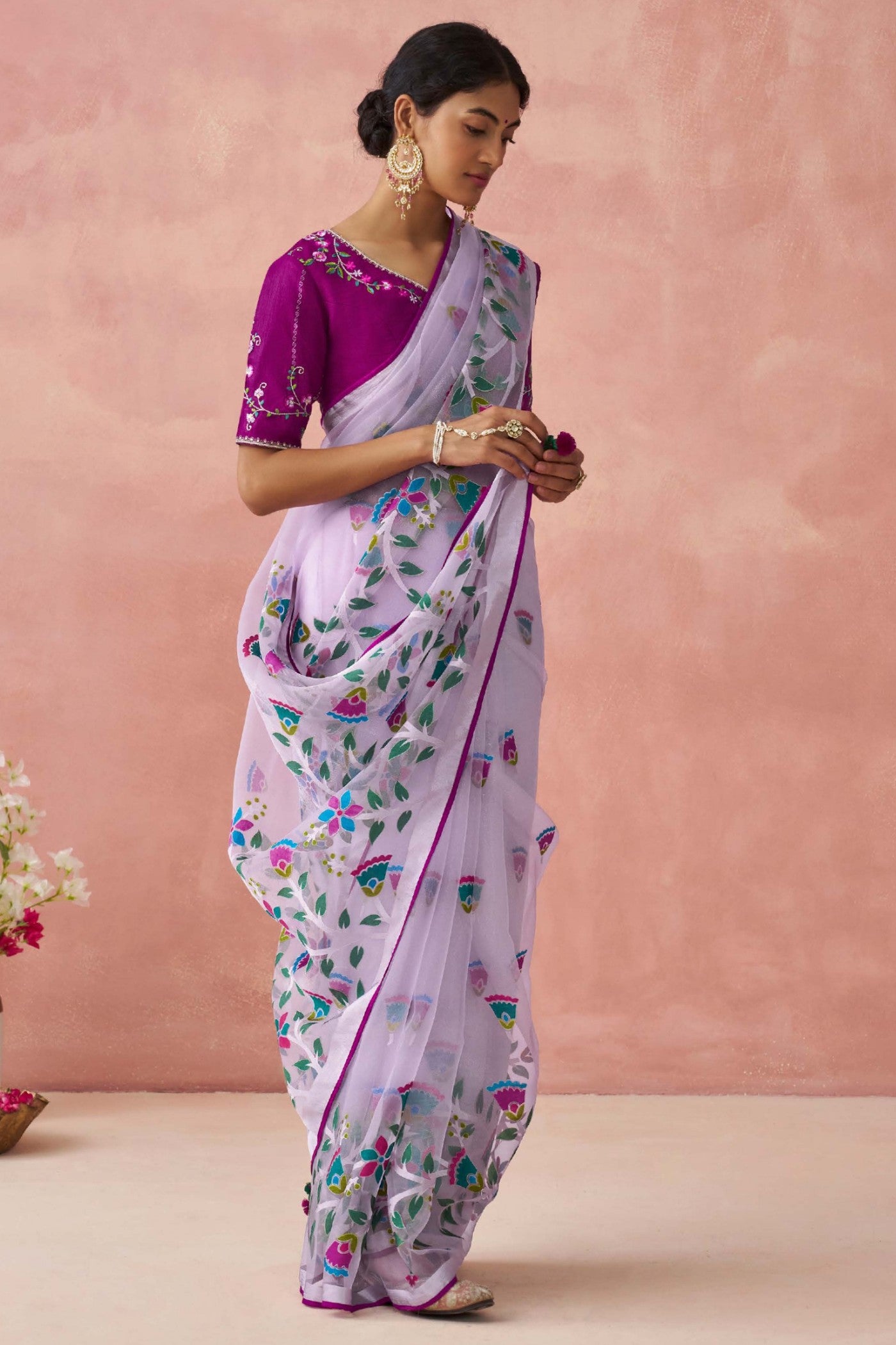 Buy MySilkLove Mulled Wine Purple Brasso Organza Printed Saree Online