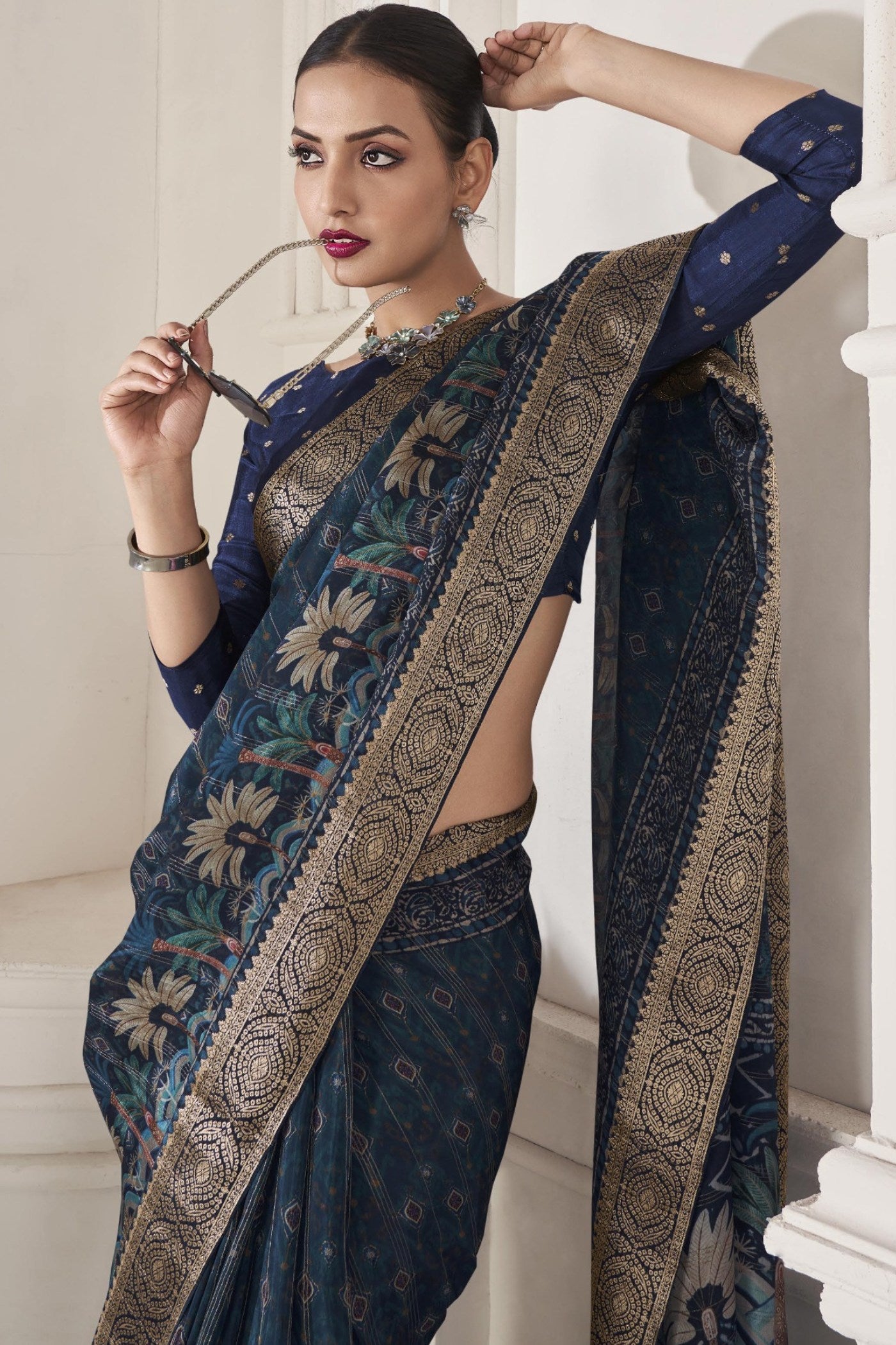 Buy MySilkLove Ebony Clay Blue Banarasi Silk Saree Online