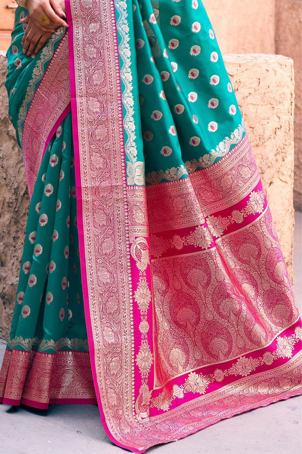 Buy MySilkLove Tiffany Blue Woven Banarasi Soft Silk Saree Online