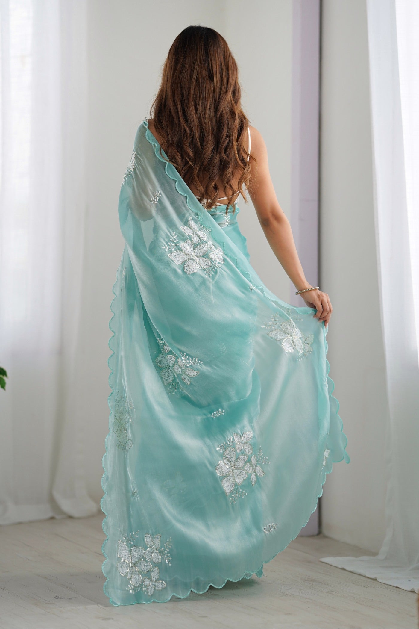 Buy MySilkLove Rainy Blue Floral Partywear Saree Online