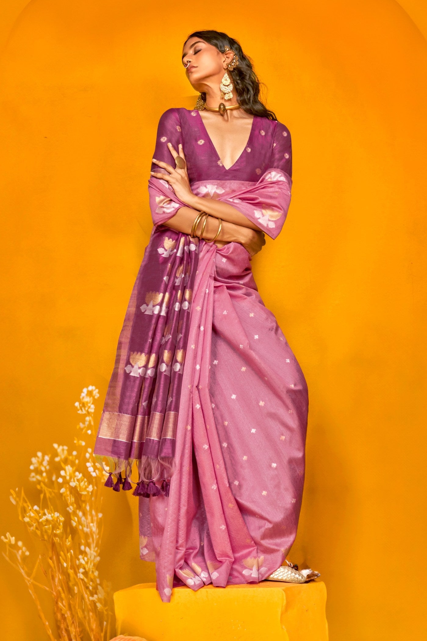 Buy MySilkLove Blush Pink Tussar Handloom Silk Saree Online