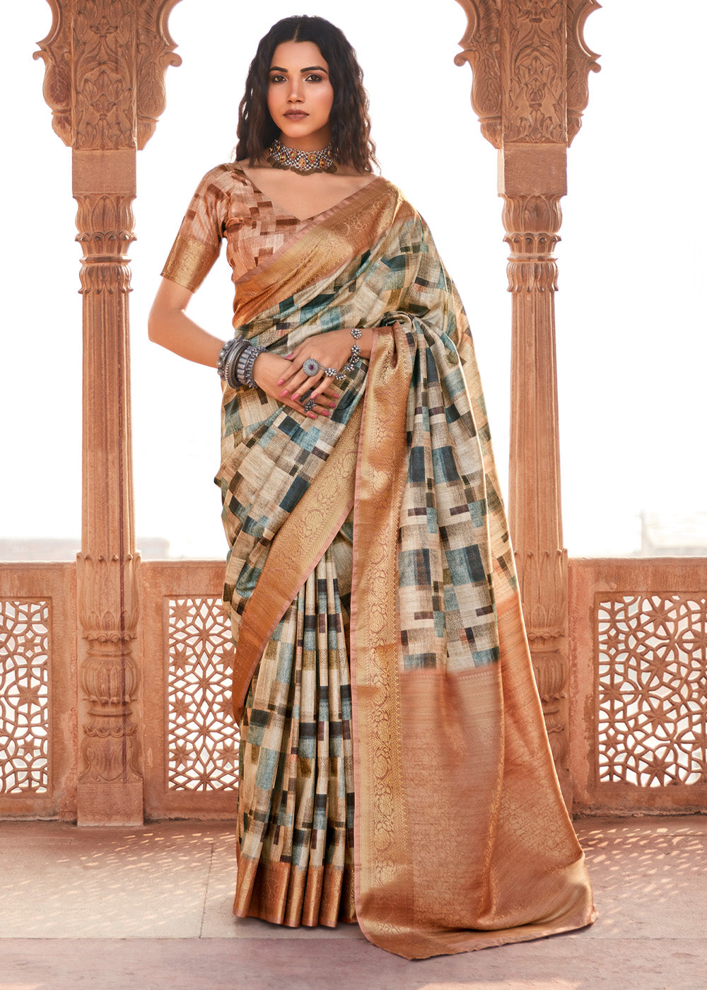 Buy MySilkLove Bone Cream and Handloom Banarasi Silk Saree Online