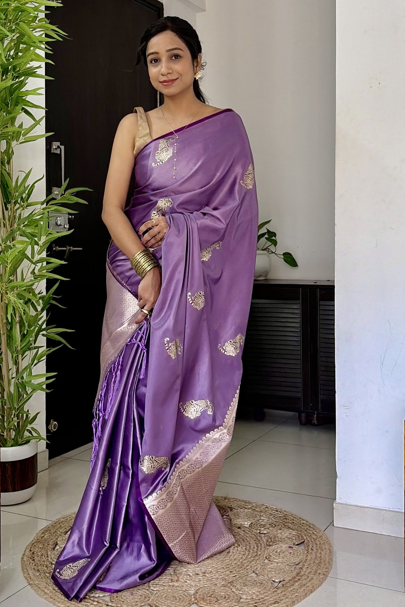 Buy MySilkLove Wisteria Purple Handloom Satin Soft Silk Saree Online