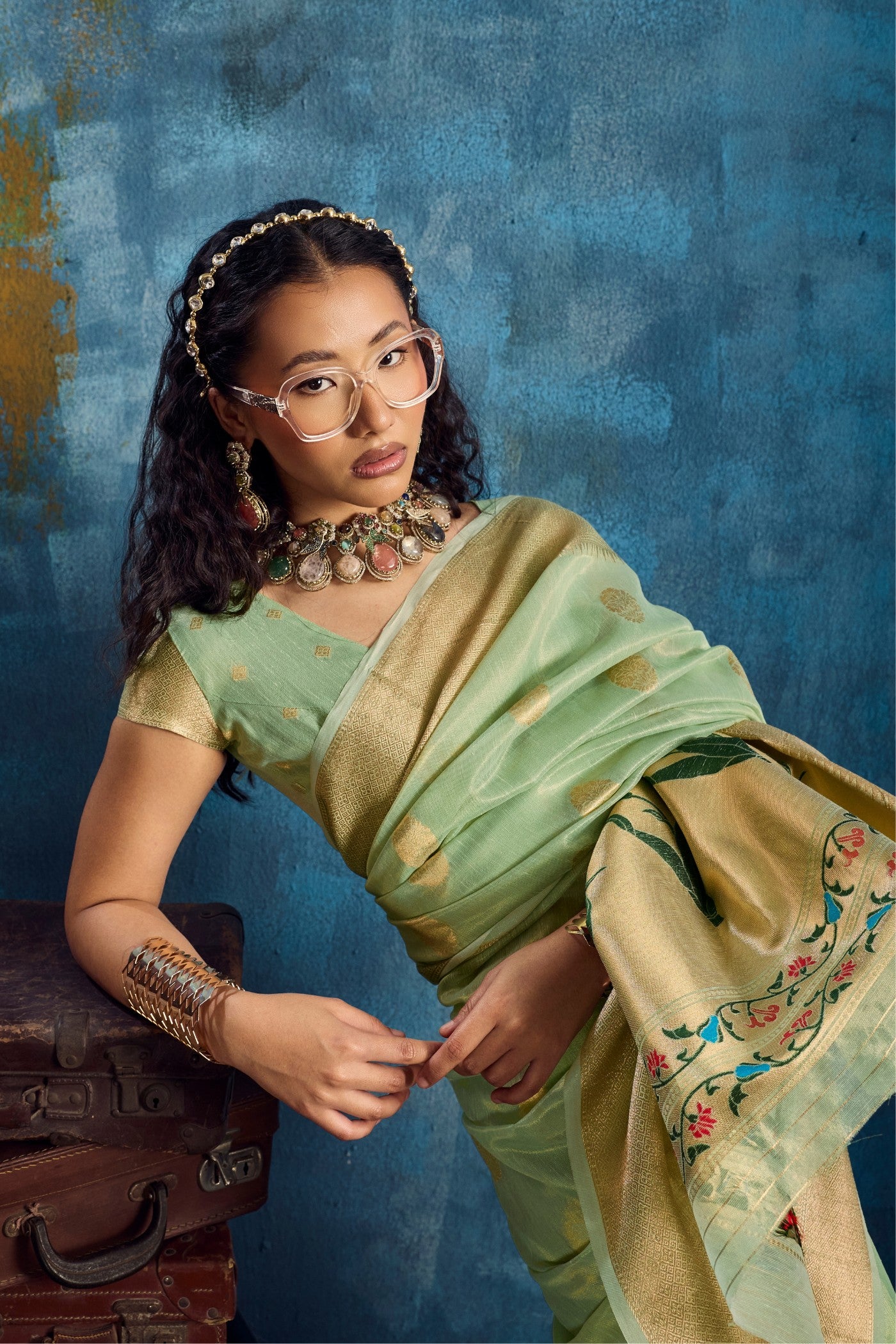 Buy MySilkLove Artichoke Green Zari Woven Tissue Paithani Saree Online
