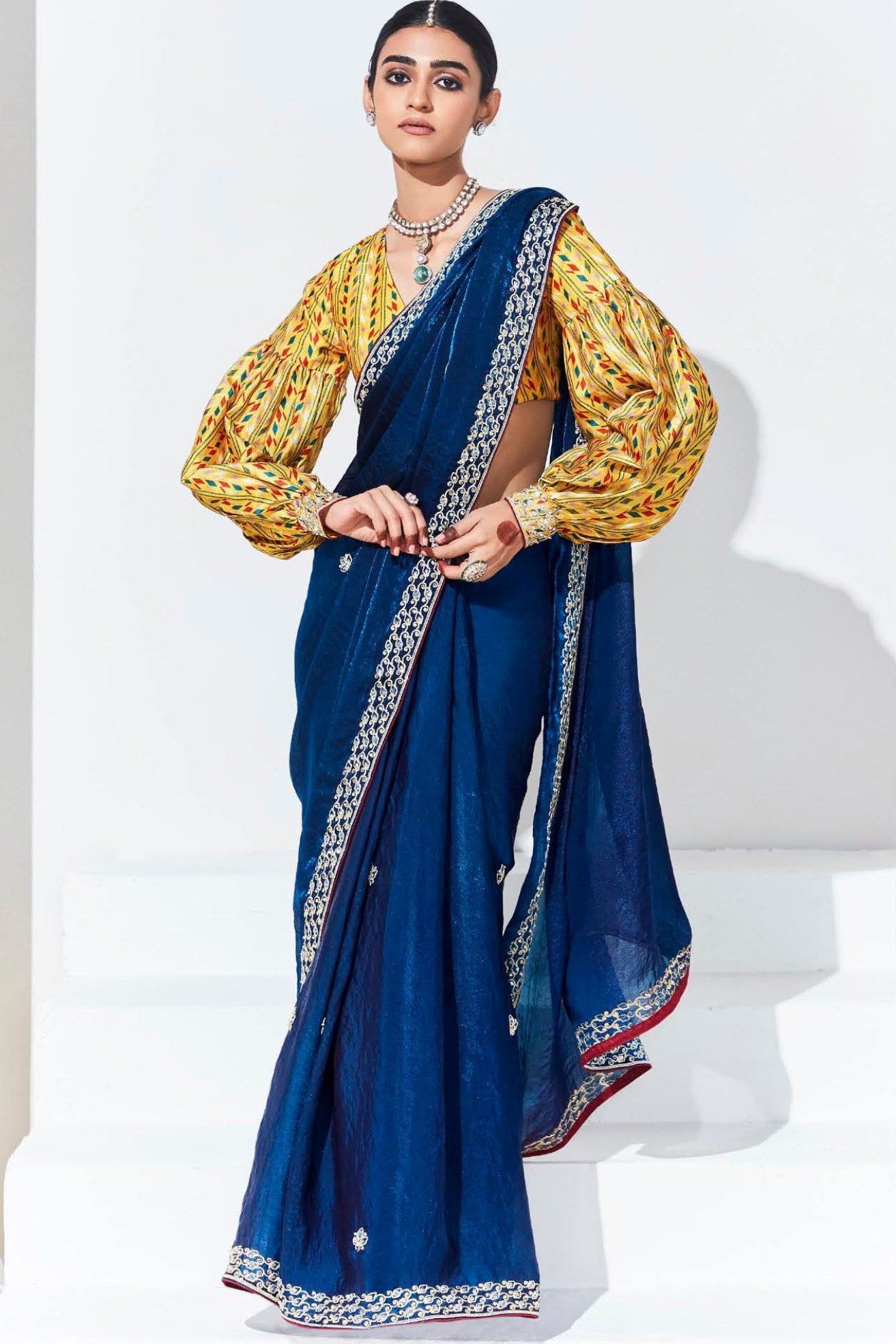 Buy MySilkLove Blue Zodiac Tissue Organza Designer Partywear Saree Online