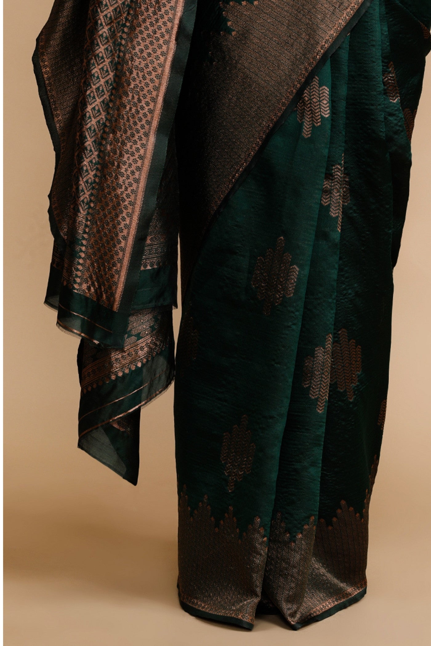 Buy MySilkLove Pine Green Woven Jacquard Lichi Silk Saree Online
