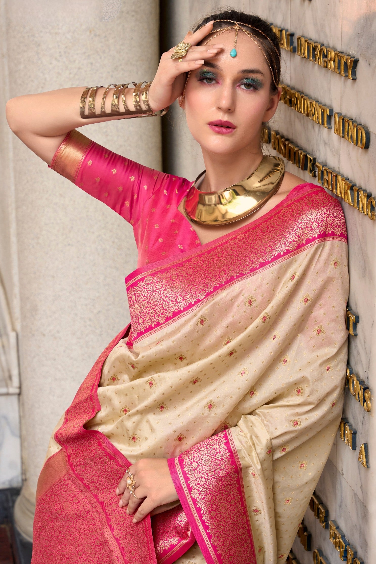 Buy MySilkLove Fog Cream Zari Woven Banarasi Soft Silk Saree Online