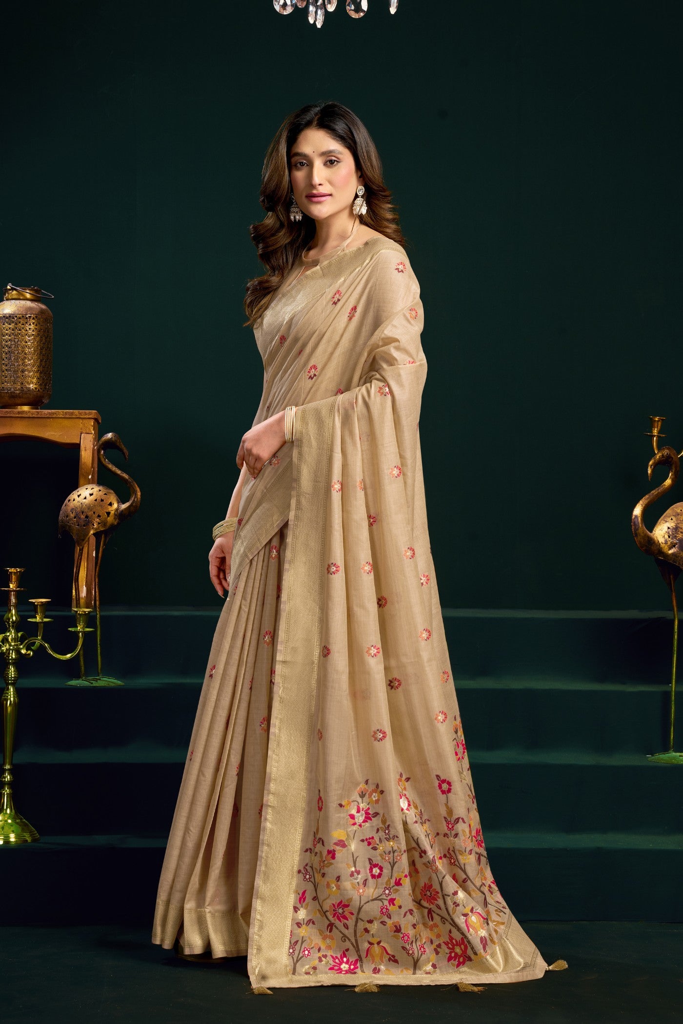Buy MySilkLove Soft Cream Handloom Muga Cotton Saree Online