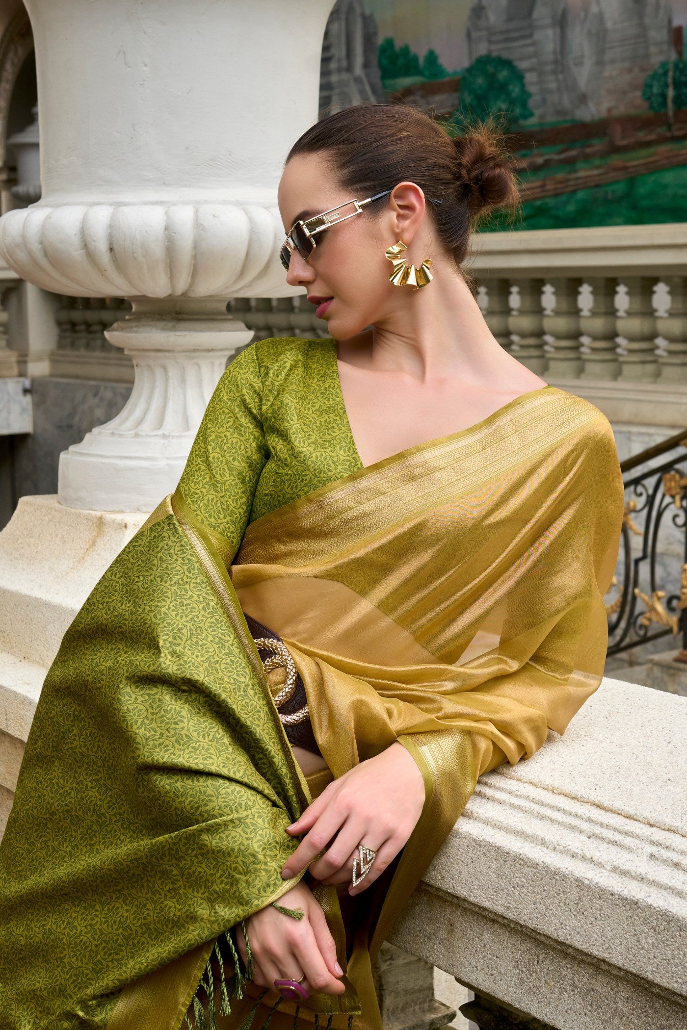 Buy MySilkLove Tussock Yellow Handloom Tissue Saree Online