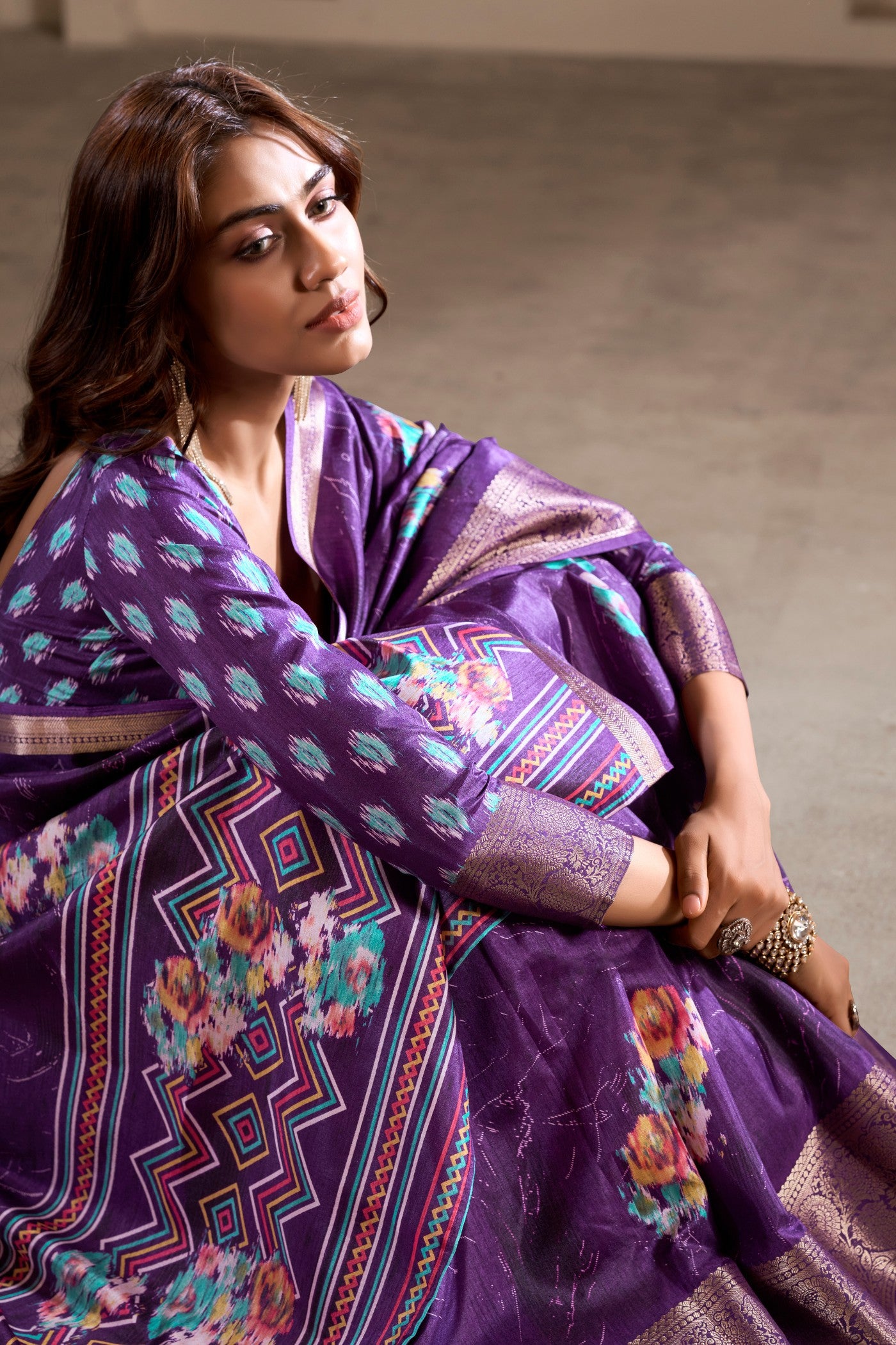 Buy MySilkLove Lily Purple Printed Soft Dola Silk Saree Online