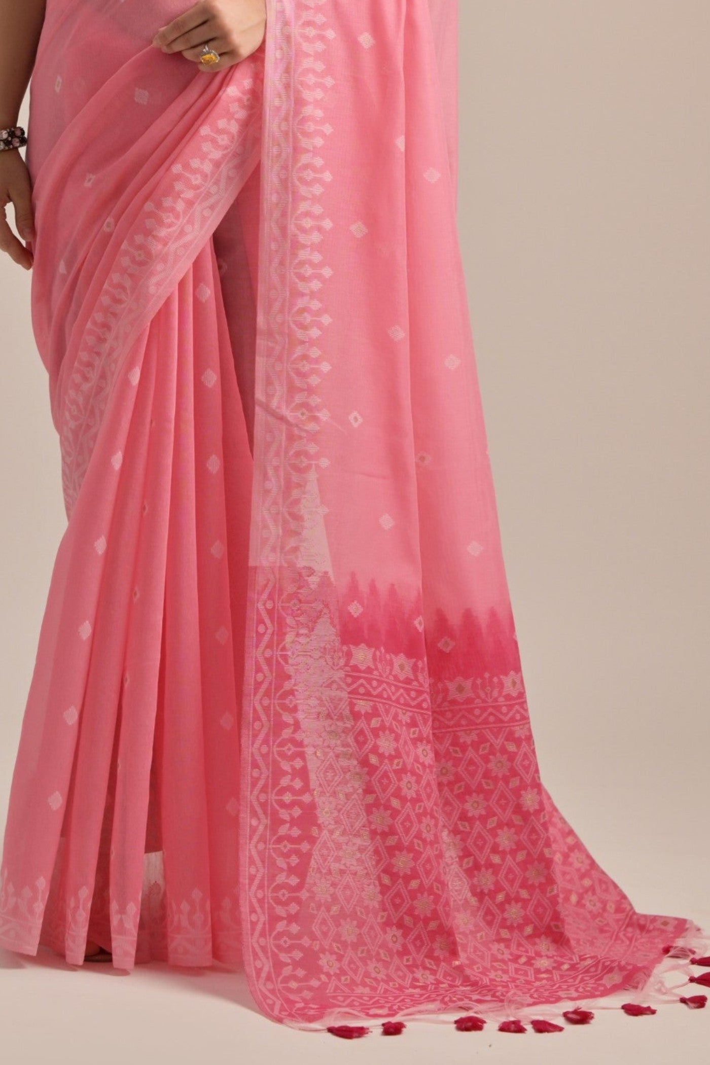 Buy MySilkLove Tonys Pink Lucknowi Woven Muga Cotton Saree Online