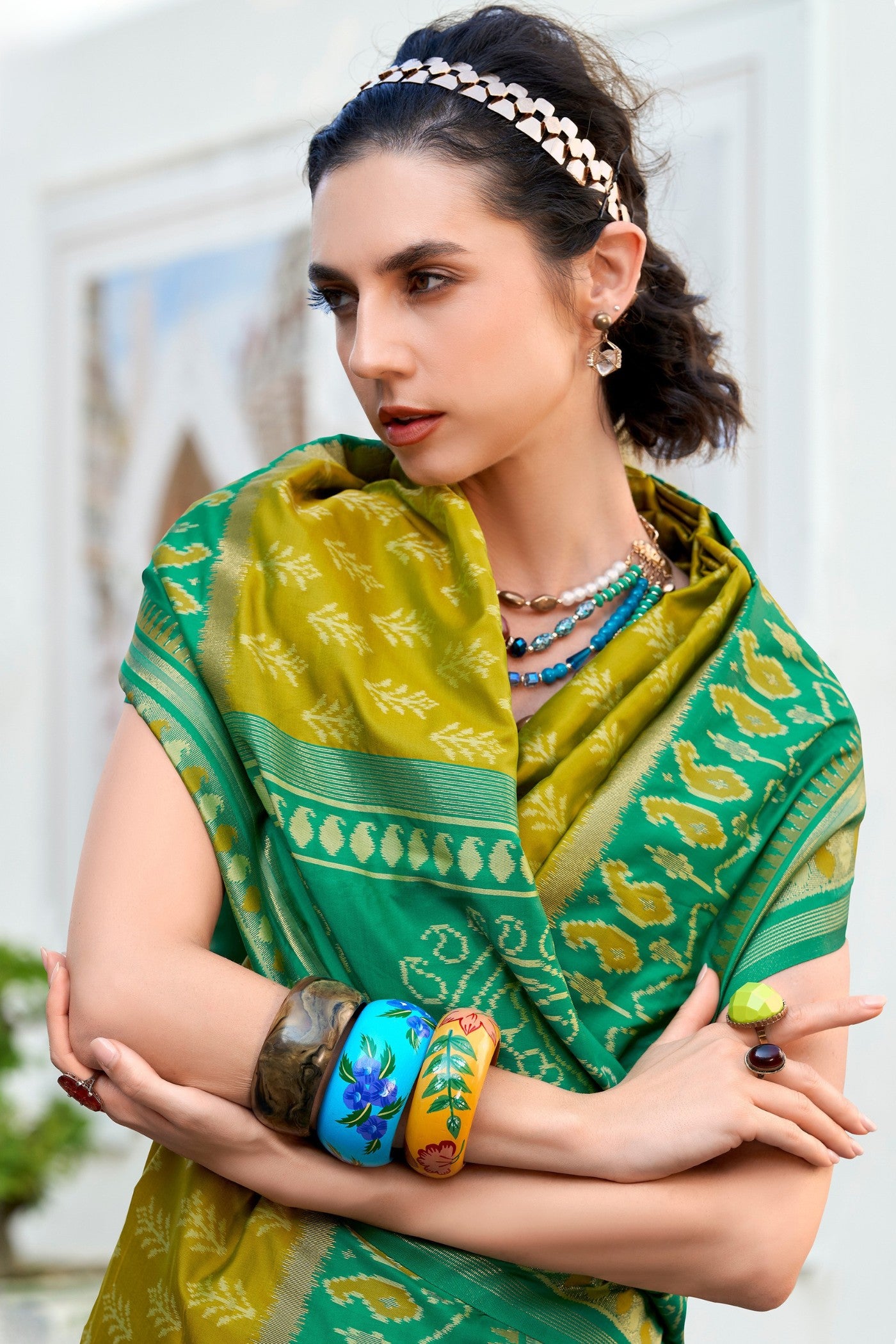 Buy MySilkLove Hokey Pokey Green Woven Banarasi Saree Online