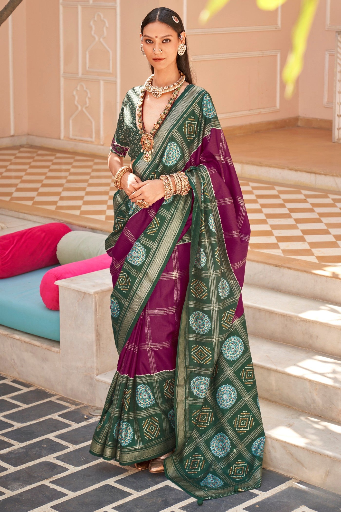 Buy MySilkLove Purple Berry and Green Printed Patola Saree Online