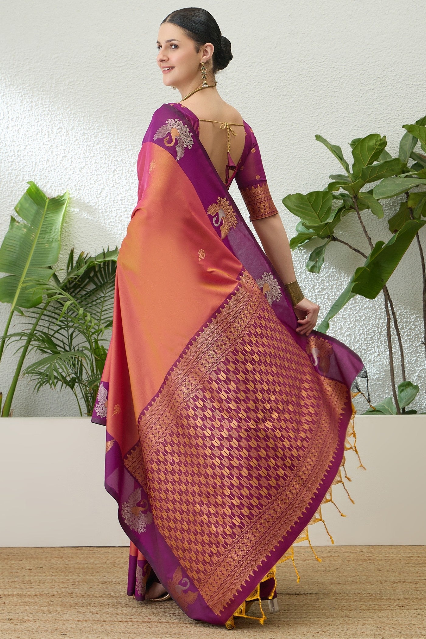 Buy MySilkLove Princeton Orange Banarasi Handloom Soft Silk Saree Online