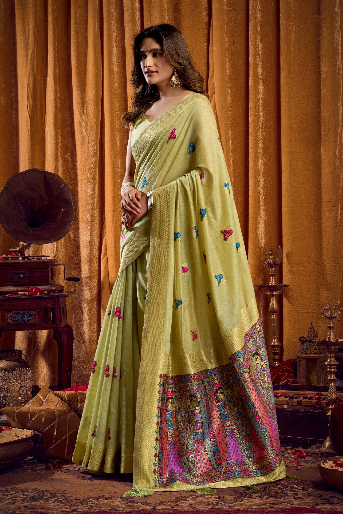Buy MySilkLove Pista Green Woven Cotton Saree Online