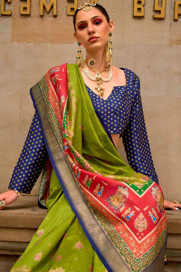 MySilkLove Yukon Green Printed Patola Saree