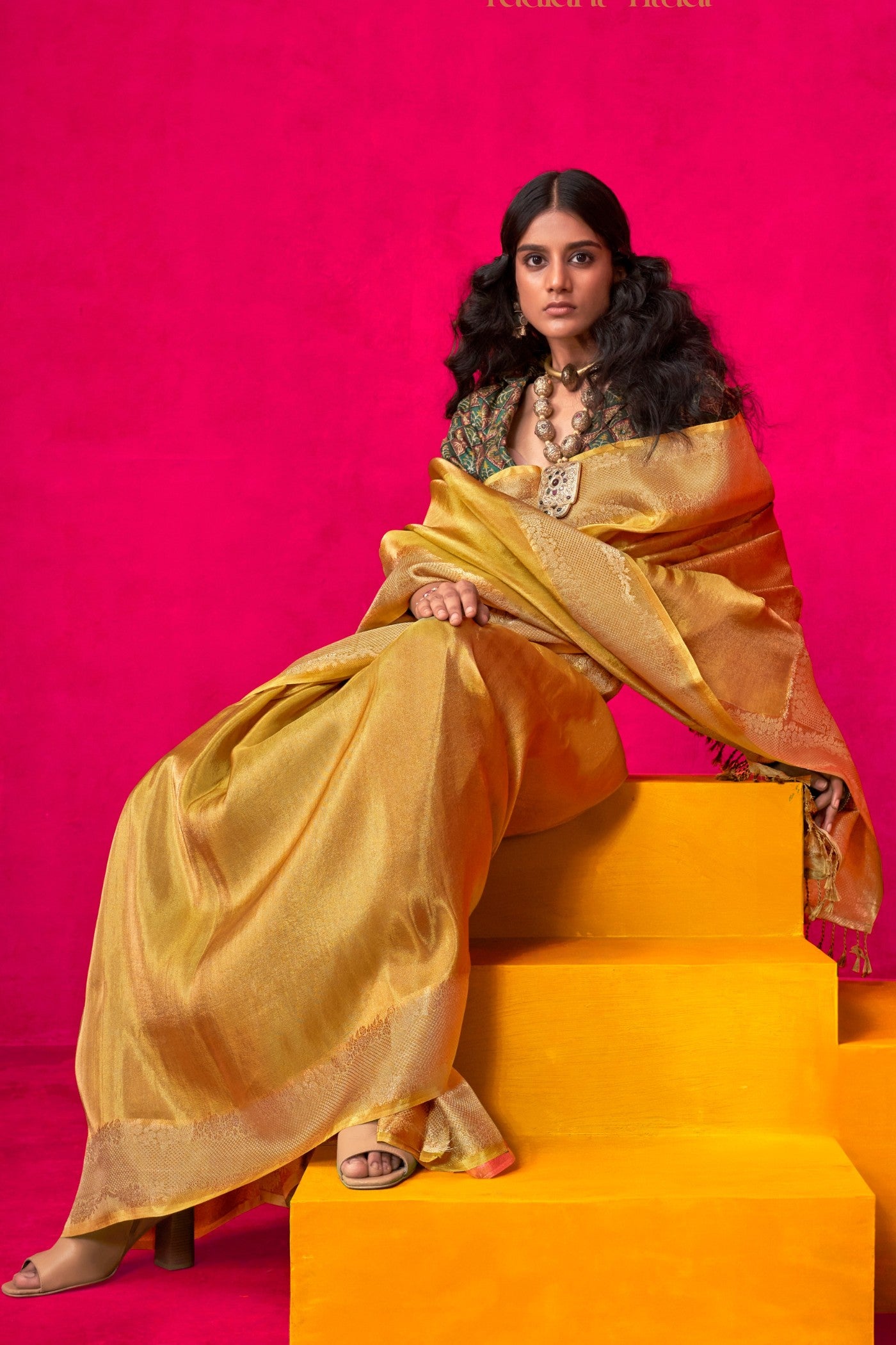 Buy MySilkLove Sunflower Yellow Tissue Silk Saree Online