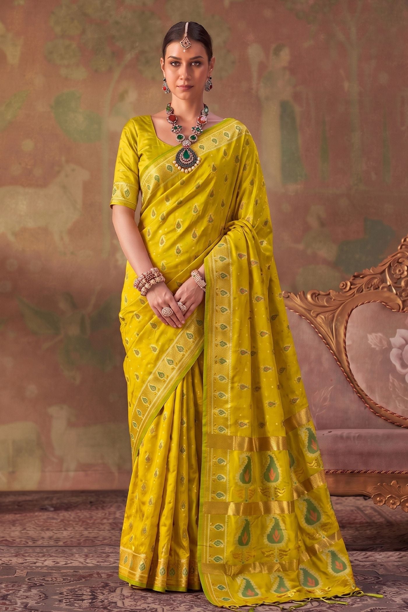 Buy MySilkLove Haldi Yellow Woven Banarasi Soft Silk Saree Online