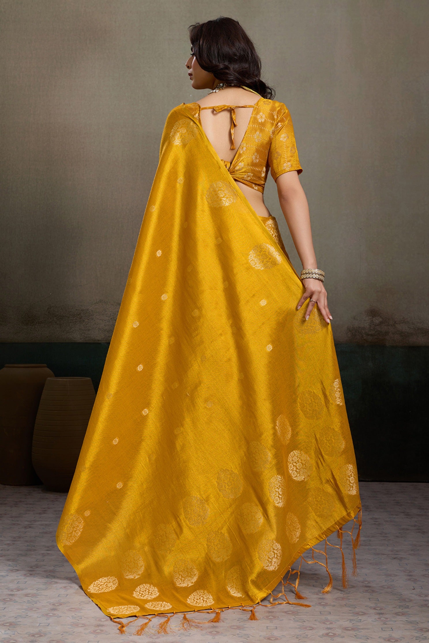 Buy MySilkLove Canary Yellow Woven Tissue Saree Online