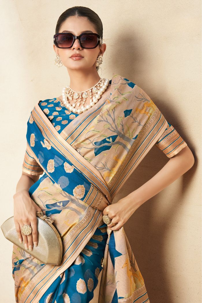 Buy MySilkLove Winston Blue Woven Georgette saree Online