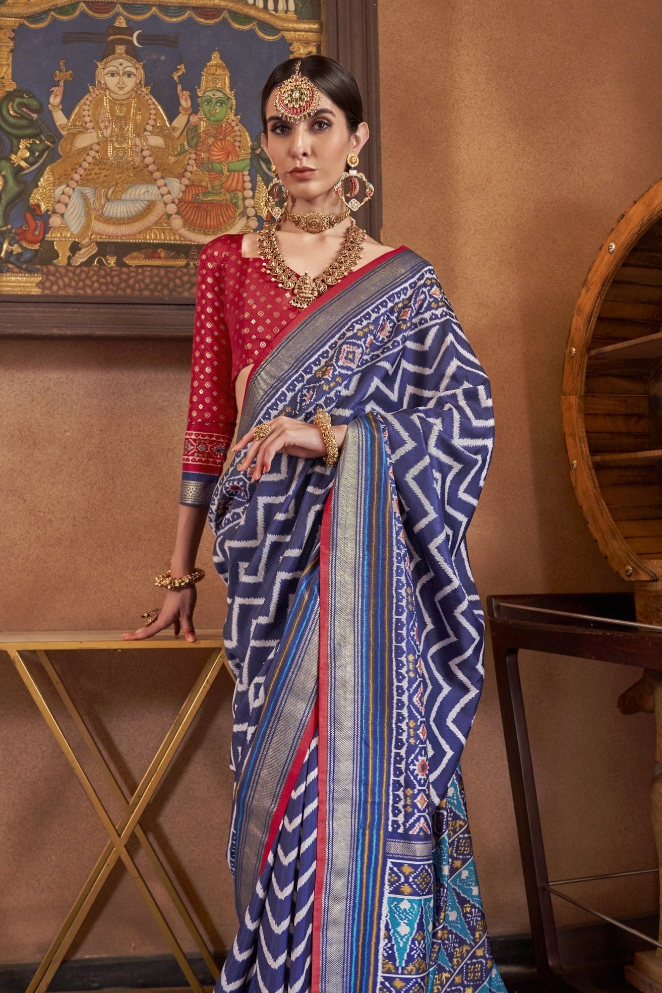 Buy MySilkLove Revolver Blue Printed Patola Saree Online