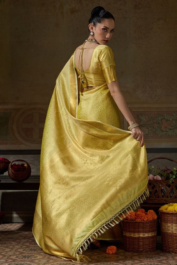 Buy MySilkLove Ochre Yellow Woven Kanjivaram Saree Online
