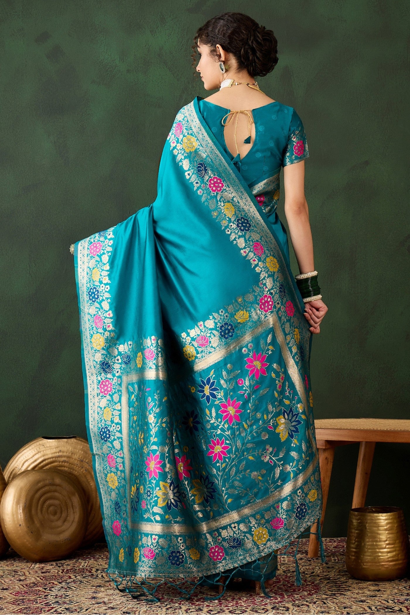 Buy MySilkLove Boston Blue Banarasi Designer Saree Online