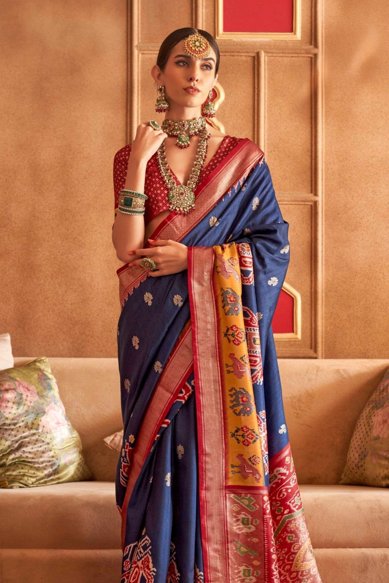 Buy MySilkLove Thomas Blue Printed Patola Saree Online