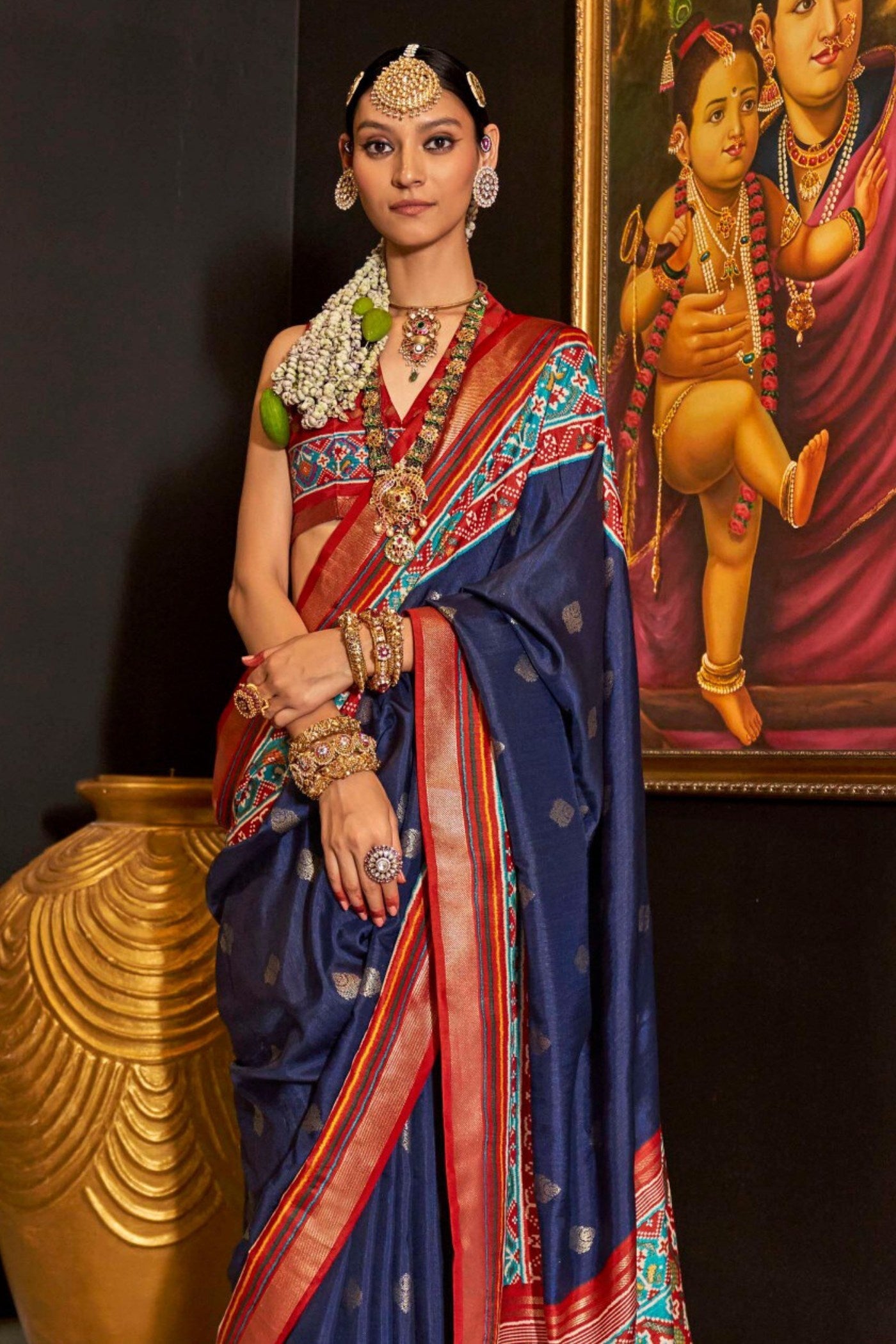 Buy MySilkLove Mirage Blue Printed Patola Saree Online