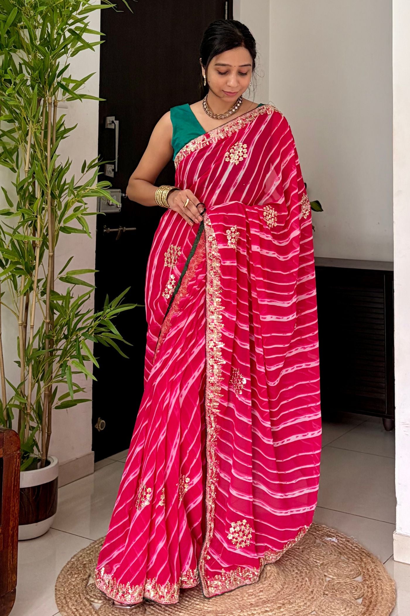Buy MySilkLove Scarlet Red Designer Bandhani Saree with Designer Handwork Blouse Online