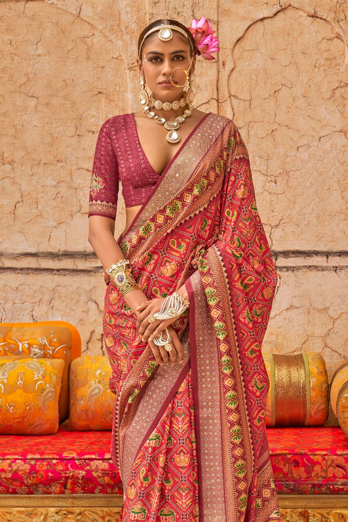 MySilkLove Yam Orange Printed Patola Saree