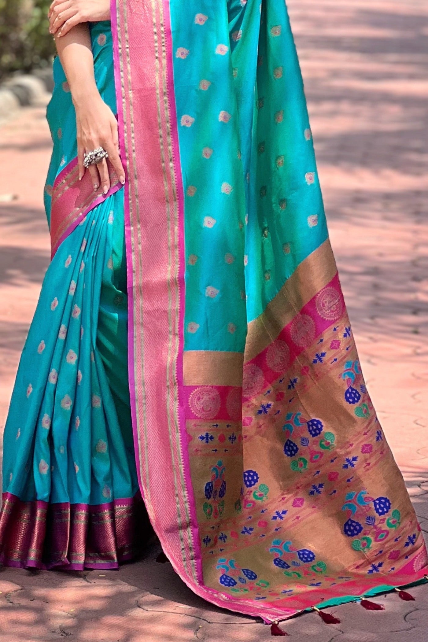 Buy MySilkLove Teal Blue Woven Paithani Saree Online