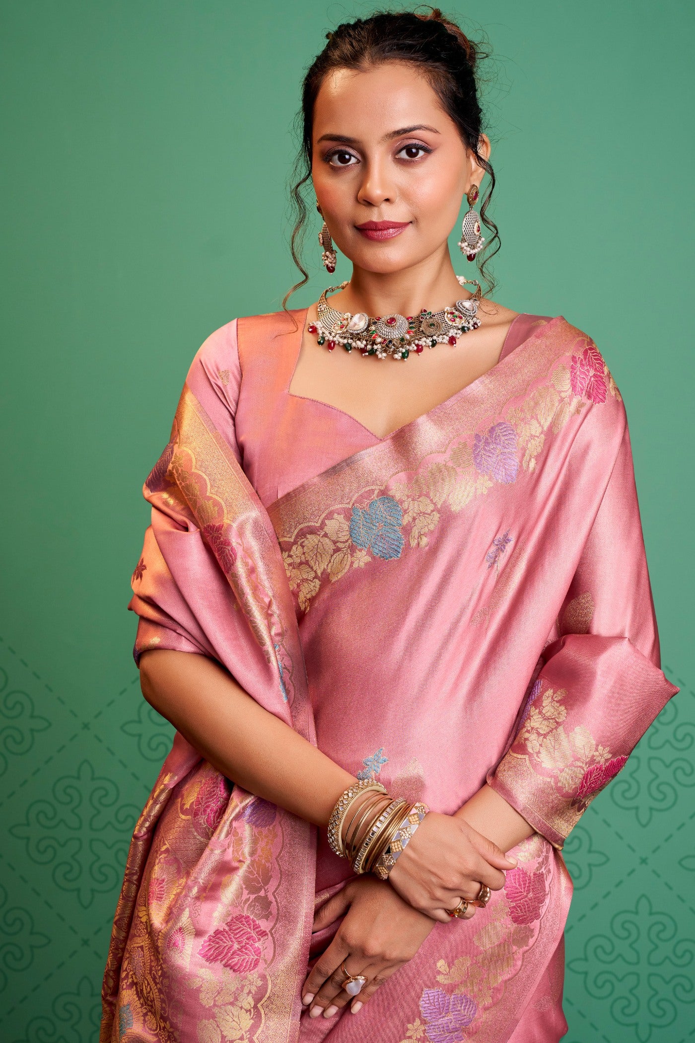 Buy MySilkLove Rosy Pink Handloom Satin Silk Saree Online