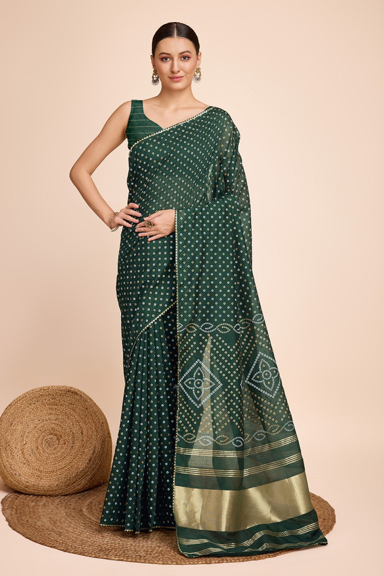 Buy MySilkLove Mineral Green Designer Printed Bandhani Saree Online