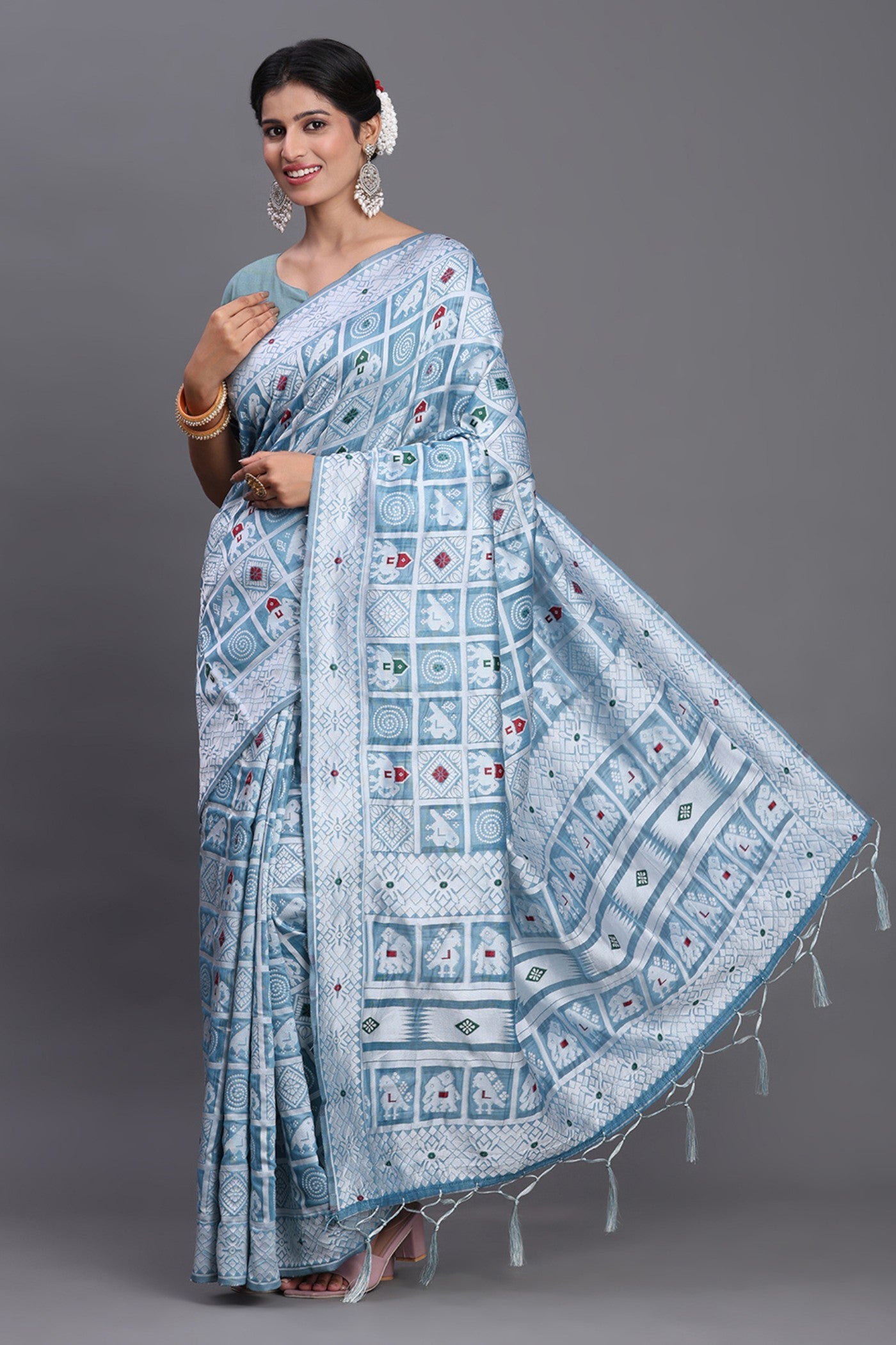 Buy MySilkLove Pastel Blue Linen Cotton Saree Online