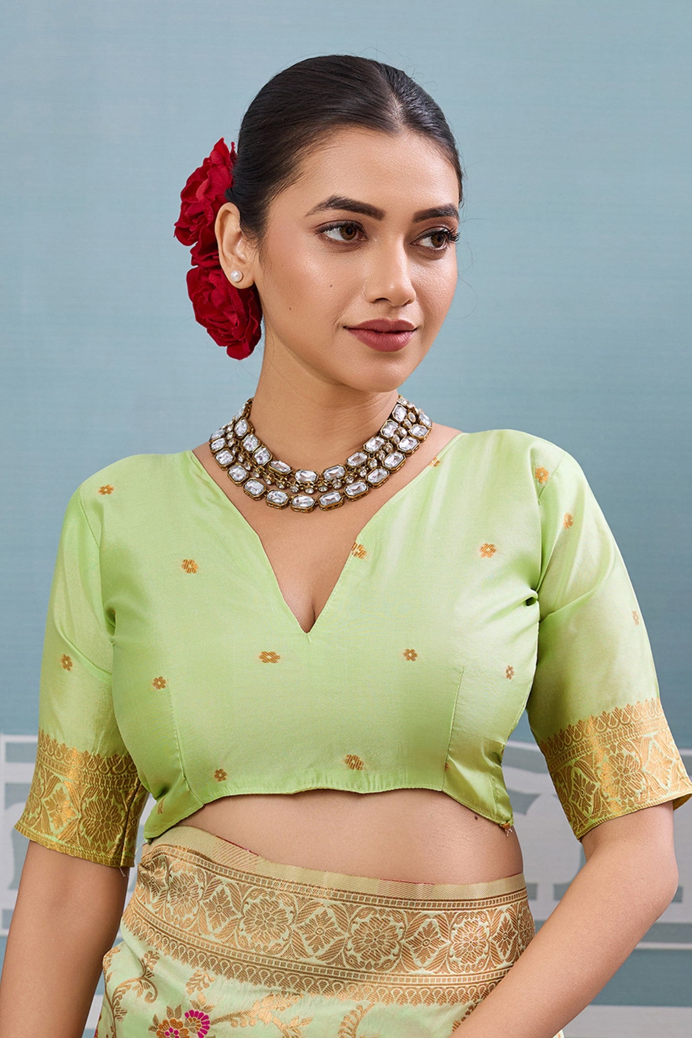 Buy MySilkLove Pista Green Woven Banarasi Saree Online