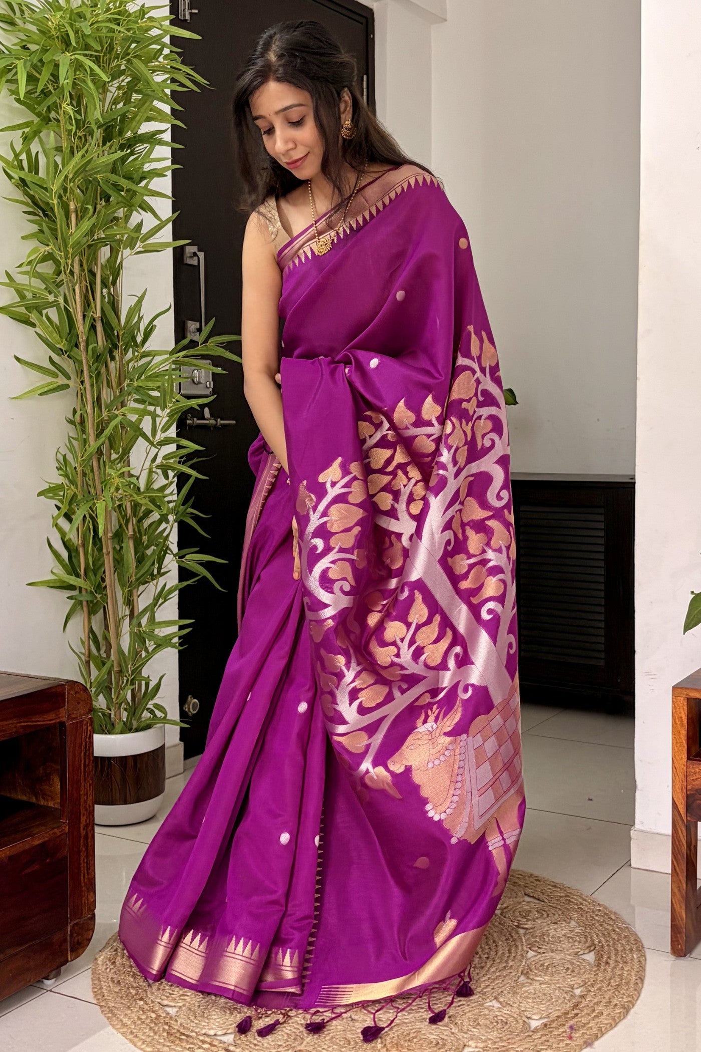Buy MySilkLove Mulberry Purple Handloom Satin Linen Silk Saree Online