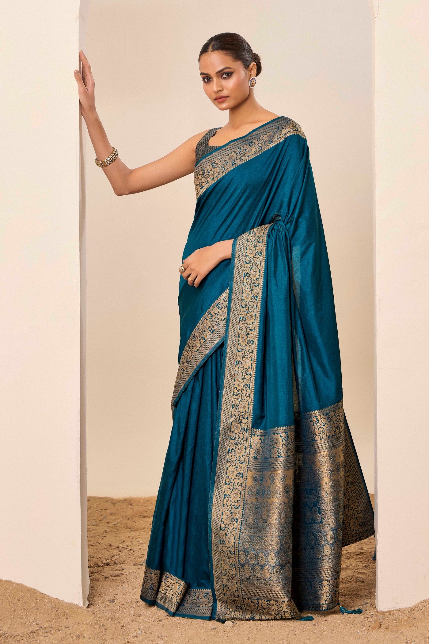 Buy MySilkLove Teal Blue Woven Dola Silk Saree Online