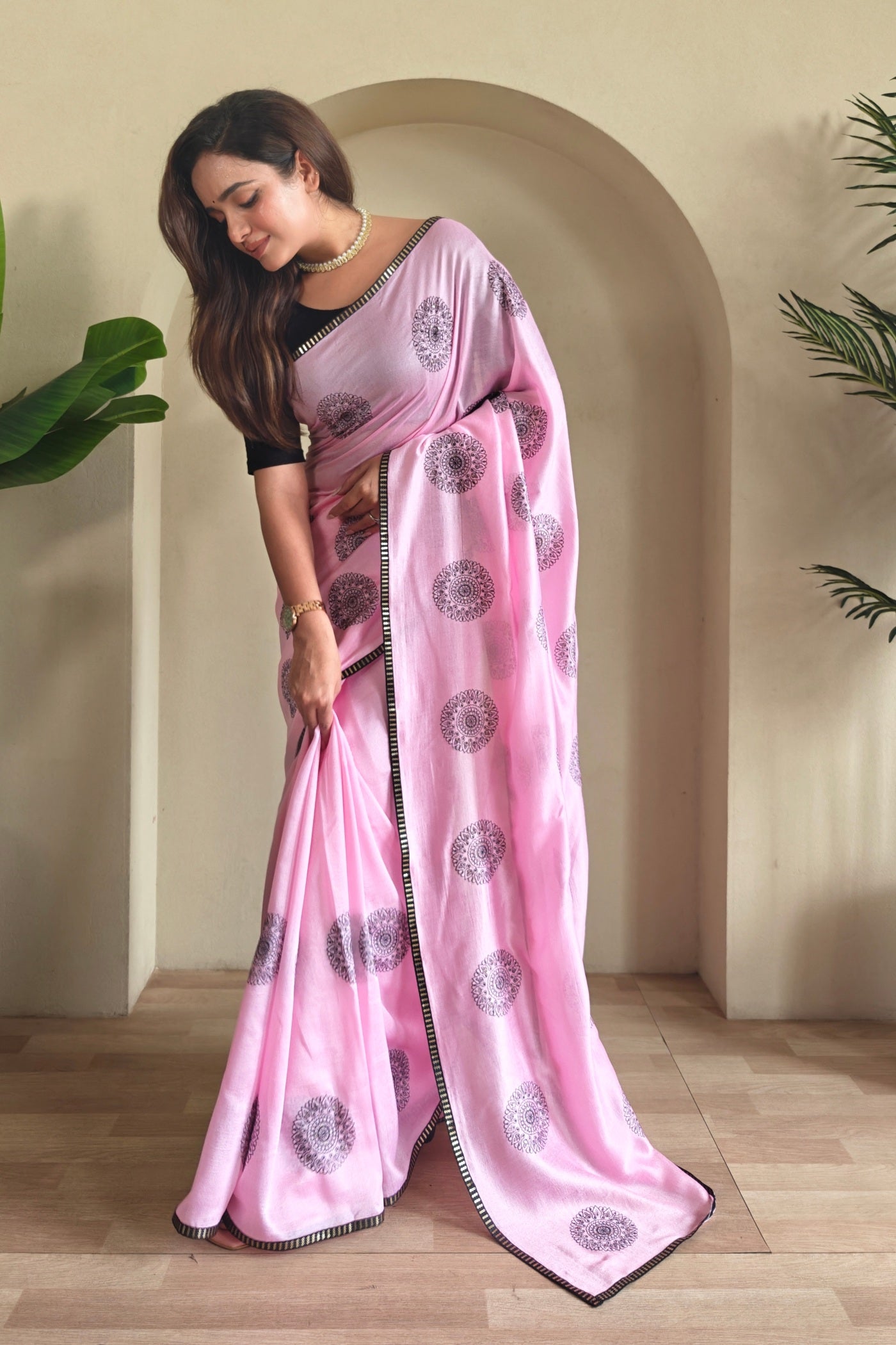Buy MySilkLove Rose Pink Printed Silk Saree Online