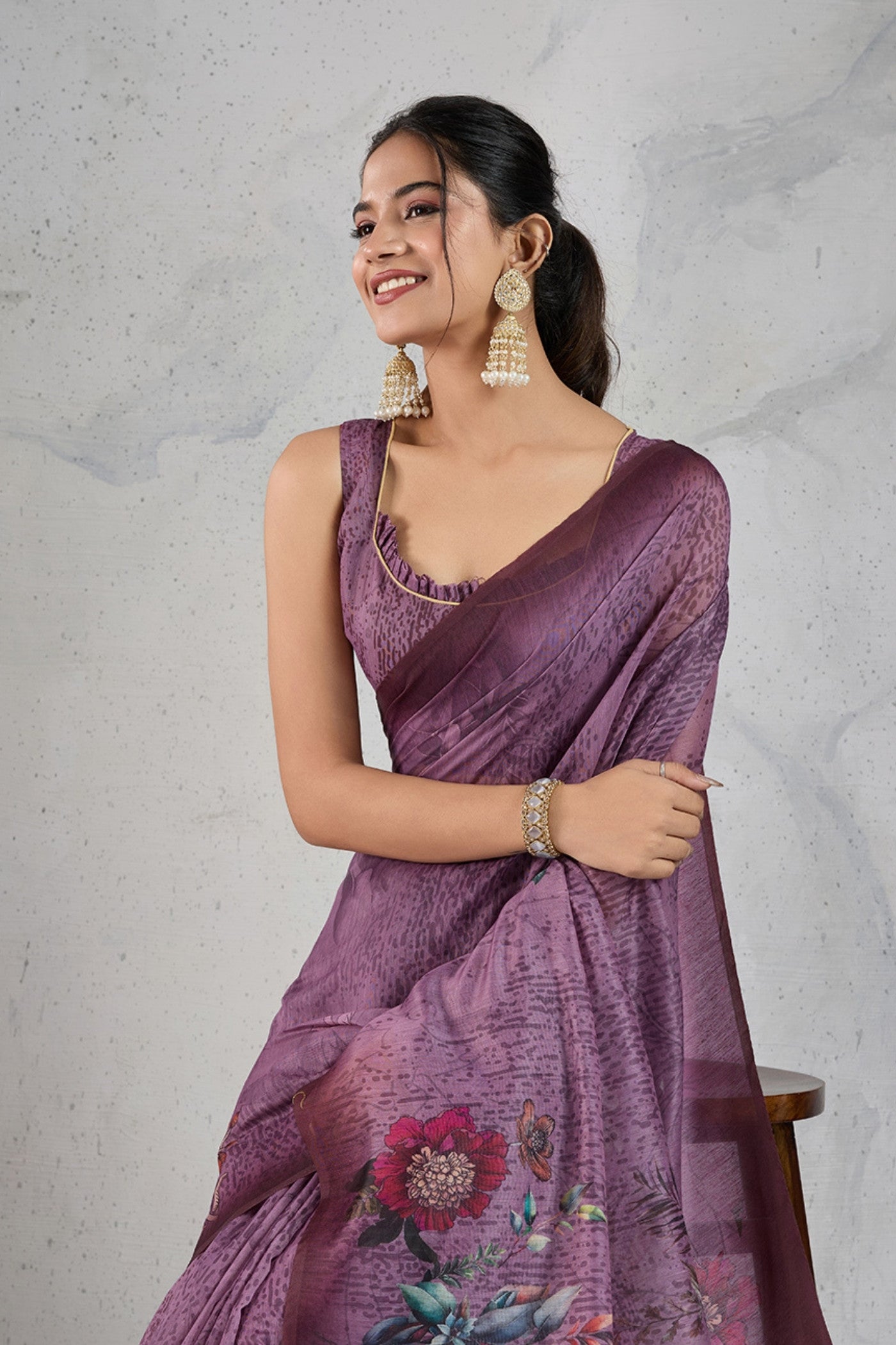 MySilkLove Mardi Gras Purple Digital Printed Saree