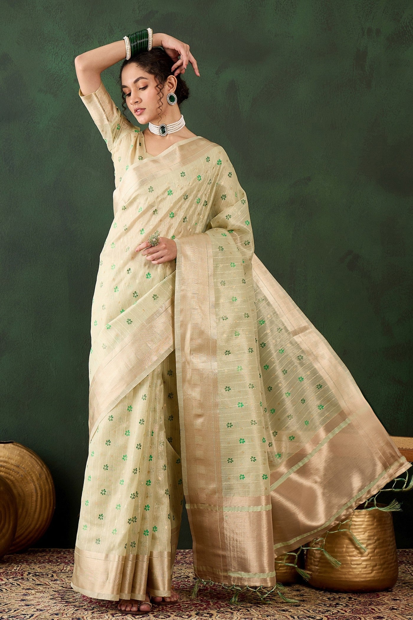 Buy MySilkLove Pista Green Woven Khadi Organza Saree Online