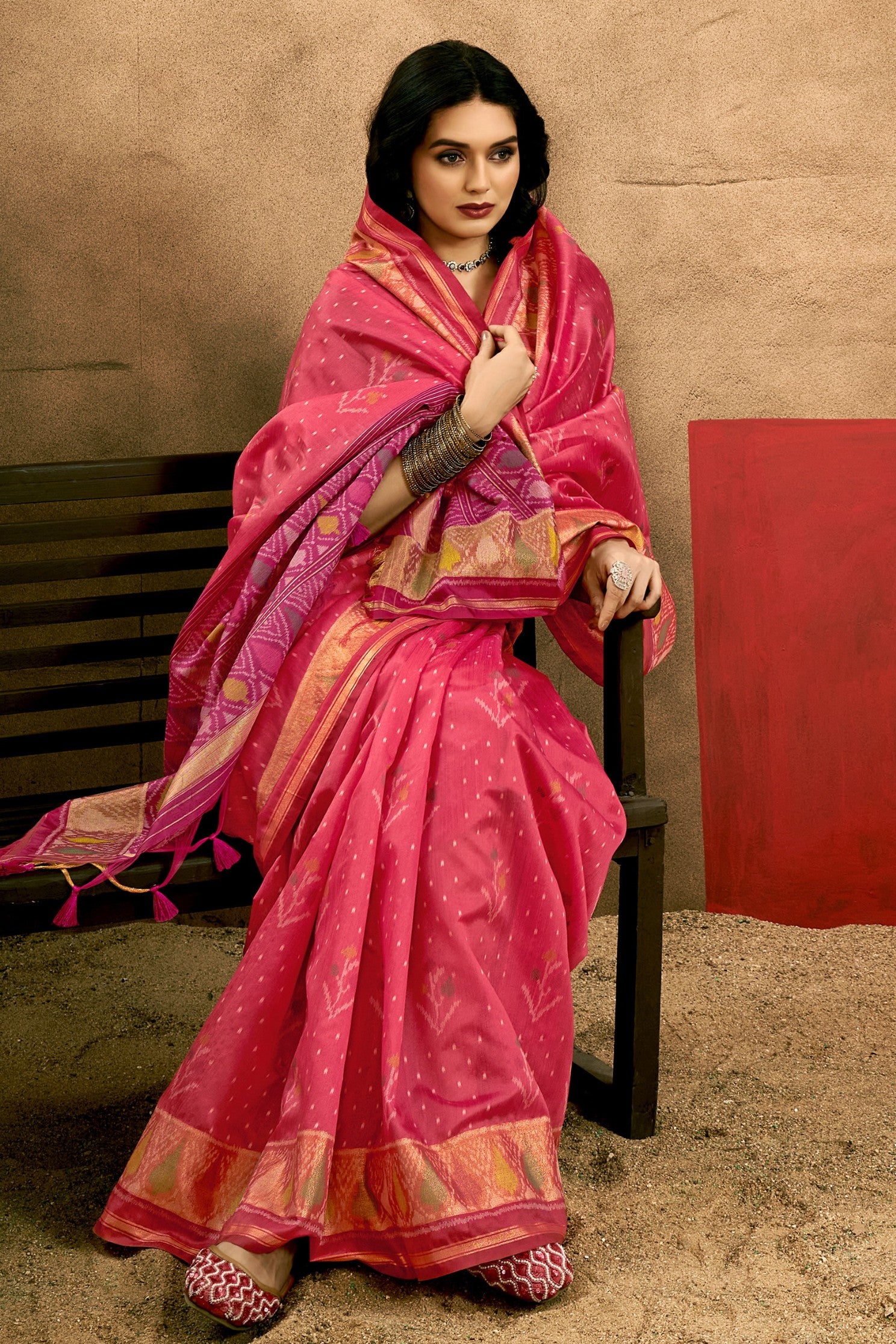 Buy MySilkLove Carnation Pink Patola Handloom Saree Online