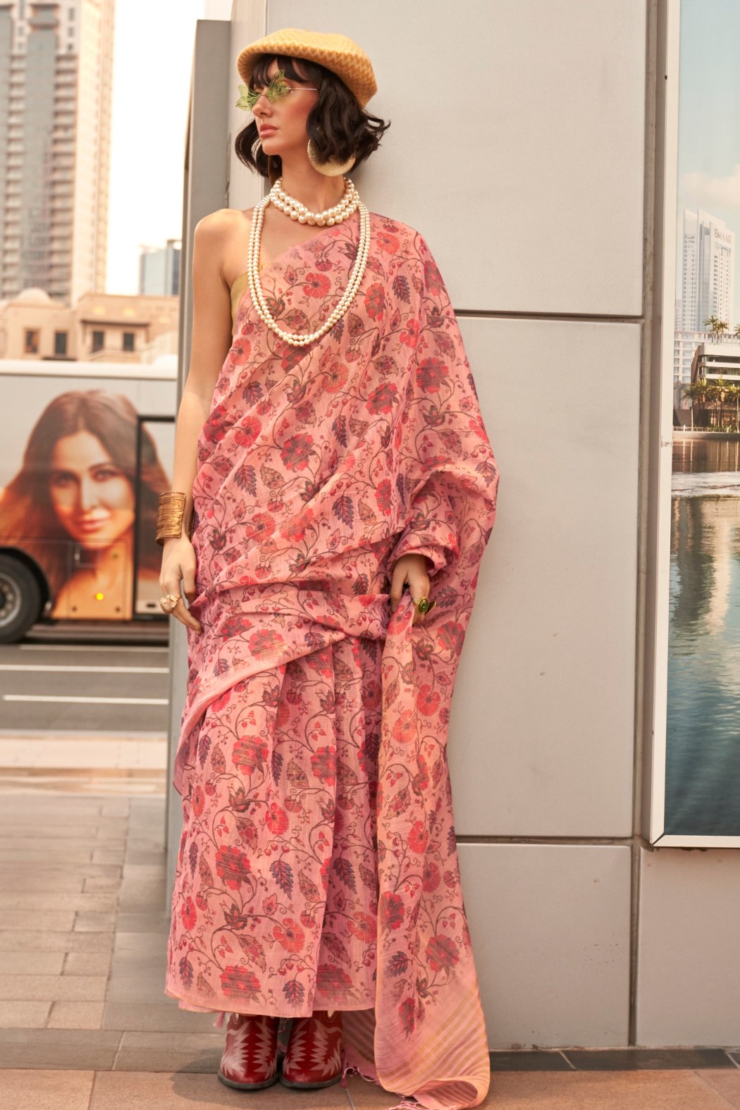 Buy MySilkLove Modern Pink Printed Tissue Saree Online