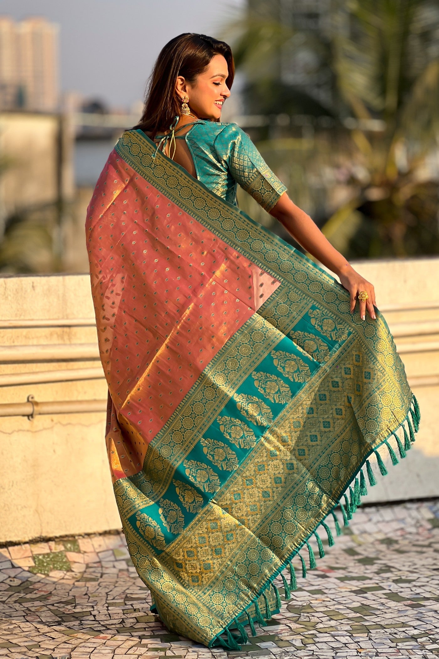 Buy MySilkLove Tuscany Peach Woven Banarasi Saree Online