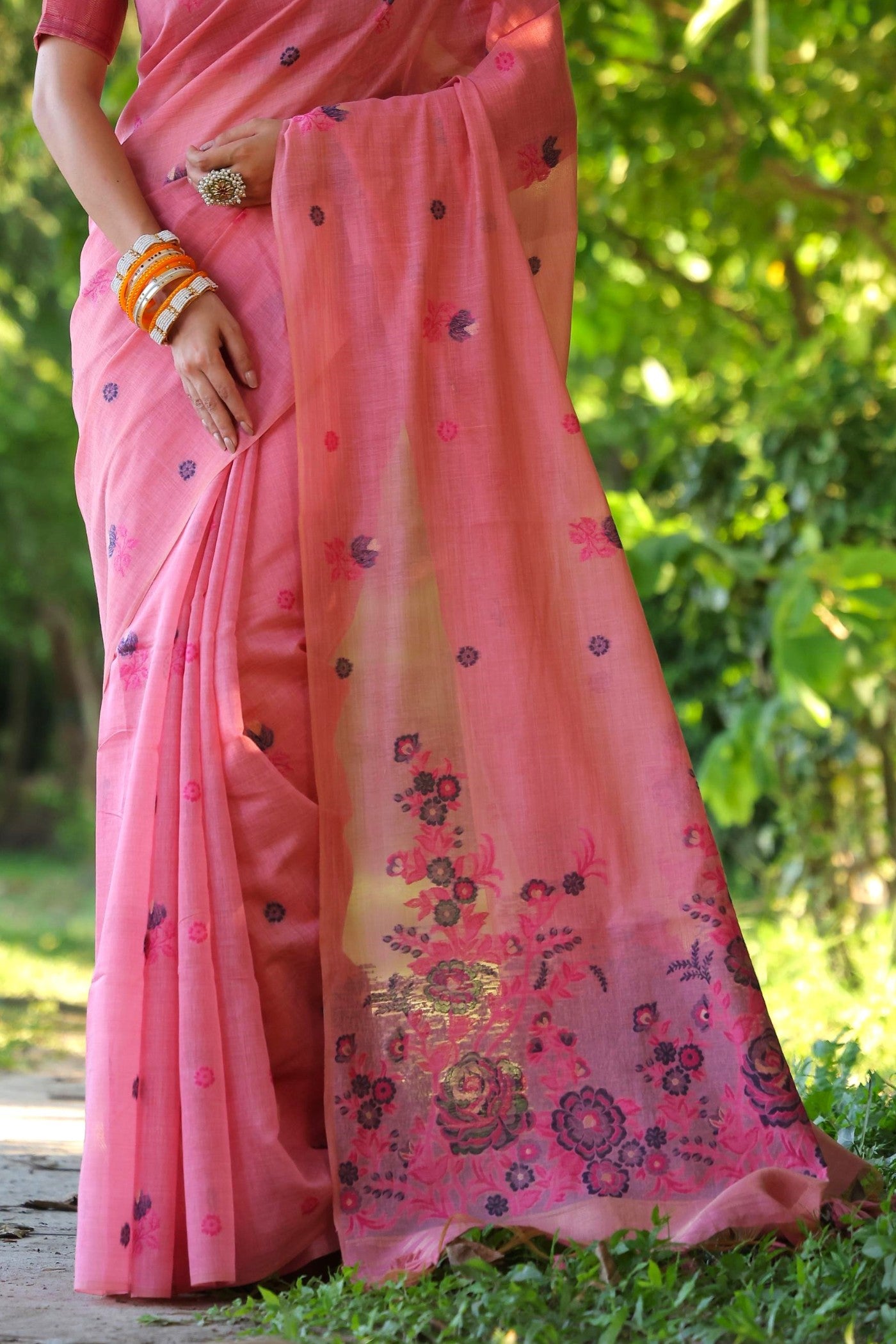 Buy MySilkLove Rich Pink Muga Cotton Saree Online