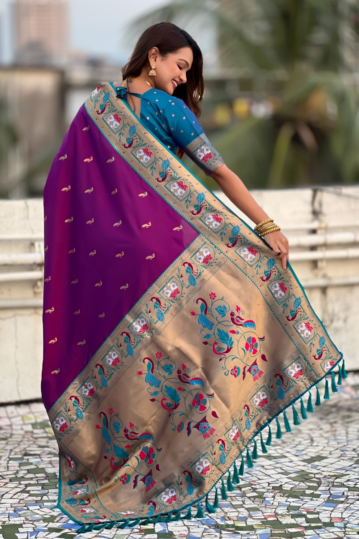 Buy MySilkLove Eggplant Purple Zari Woven Paithani Saree Online