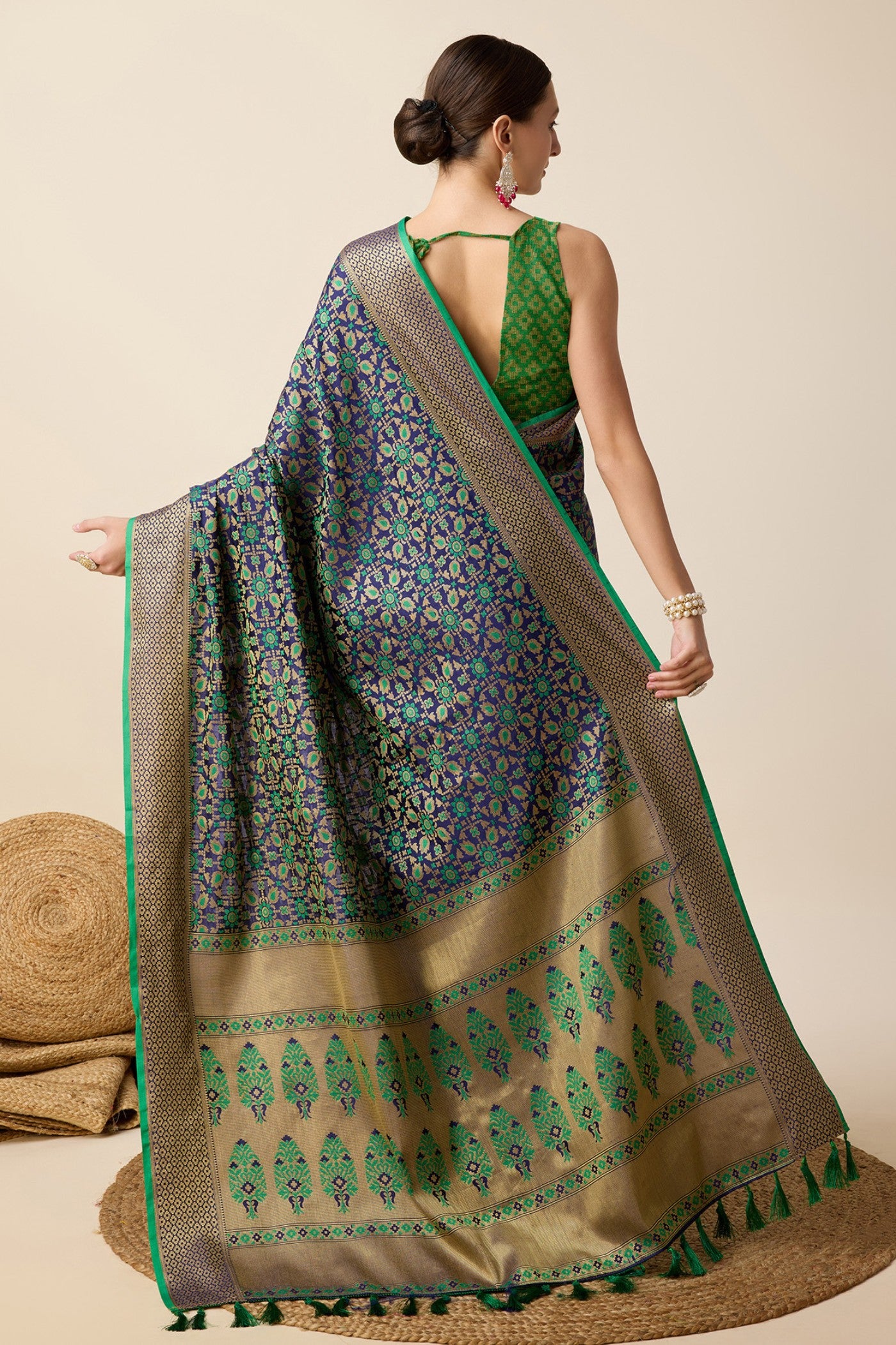 Buy MySilkLove Forest Green and Blue Zari Woven Banarasi Saree Online